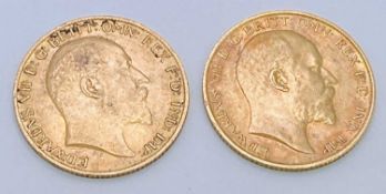 GOLD HALF SOVEREIGNS (2) - 1910 (Edward V11), 8grms