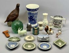 VICTORIAN GREEN GLASS DUMP PAPERWEIGHT, 12cms H, a Royal Doulton liquor bottle 'The Famous