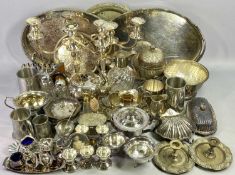 MIXED QUANTITY OF EPBM & EPNS, SILVER PLATED & OTHER METALWARE - a pair of three light candelabra,