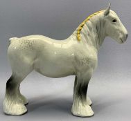 VINTAGE BESWICK DAPPLE GREY SHIRE MARE HORSE - with yellow platted mane, in gloss, 21.5cms H