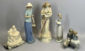 LLADRO FIGURE OF A LADY WEARING WHITE BONNET and holding a basket of apples, 37cms H, a Lladro
