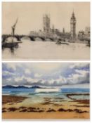 FREDERICK ARTHUR FARRELL antique etching - The Thames and Houses of Parliament with blind Studio