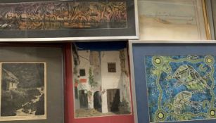 OSCAR watercolour - African activity scene, 11 x 52cms, L WILLIAMS print - an Aboriginal abstract of