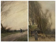 WILLIAM TATTON WINTER 1855-1928 watercolour - lady and dog in windswept landscape, signed lower