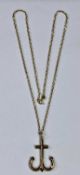 9CT GOLD ANCHOR PENDANT ON A FILED BELCHER LINK NECKLACE - the pendant stamped '9ct', necklace