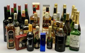 WINE, WHISKY, SPIRITS - Collection of bottles of spirits and wines including 700ml Courvoisier