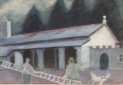 JOAN CONNELL watercolour and pencil - The Yard at Plas Llwyn Onn, Llanedwen, Anglesey, signed and