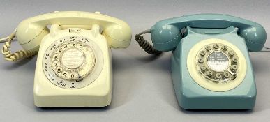 VINTAGE CREAM PLASTIC TELEPHONE and a vintage style turquoise plastic telephone
