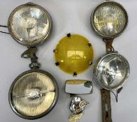 VINTAGE CHROME CAR LIGHTS - two Lucas Ranger M5 lamps, a Marchal 662, ETC