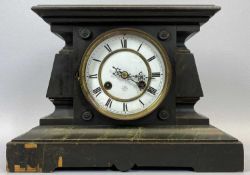 A JUNGHANS MANTEL CLOCK - in wooden simulated marble case, eight day movement striking on a gong,