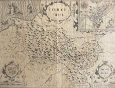 JOHN SPEED ANTIQUARIAN MAP - Denbighshire, reversible, 37.5 x 50cms