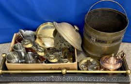 COPPER & BRASS - Victorian cast iron and tubular brass fire curb, a large collection of horse