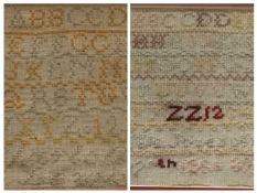 SAMPLERS 1886 - in a modern frame, 18 x 20cms and another similar