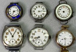 EARLY 19TH CENTURY CIRCULAR WHITE METAL CASED WRISTWATCH (6) - white enamel dial, Arabic numerals,