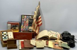 STAMPS, an album of stamps, mainly early 1900s, vintage maps and three cased pairs of Miranda