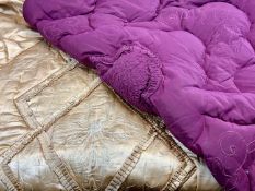 1950s/60s GOLD COLOURED BEDSPREAD - with embroidered pattern, approx 156 x 120cms and a similar