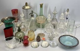 GLASSWARE - a mixed collection to include a Stuart Crystal cut glass lamp with chrome mounts,