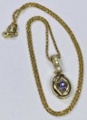 ITALIAN AMETHYST & DIAMOND SET 14CT GOLD PENDANT NECKLACE - stamped '14k' the facet cut amethyst
