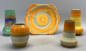 SHELLEY ART DECO HARMONY/ DRIPWARE PATTERN - 5 pieces, 17cms the tallest vase