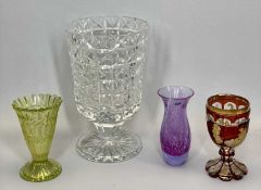 BOHEMIAN OVERLAID RED & CLEAR GLASS GOBLET - with gilded decoration, 13.5cms H, a heavy cut glass