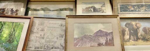 JOHN MORRIS watercolour - 'Crib Goch', 29 x 40cms, DAVID SHEPHERD print - 'The Ivory is Theirs',