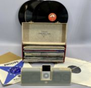 APPLE IPOD CLASSIC - 60GB, accompanying speaker and a quantity of LP records in a vintage case