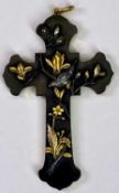RARE JAPANESE SHAKUDO FLEURY CROSS, MEIJI PERIOD (1868-1912), mixed metals having a bird amongst