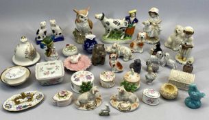 19TH CENTURY PORCELAIN SHEEP, A PAIR, in natural settings with brocade, gold anchor marks, 8cms H, a