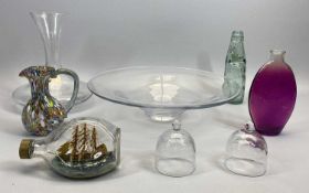 A BOHEMIA CONTEMPORARY LEAD GLASS DECANTER - with flared base and neck, 25cms H, a similar