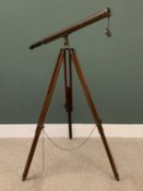 ANTIQUE BRASS TELESCOPE on an adjustable tripod stand, 104cms L maximum
