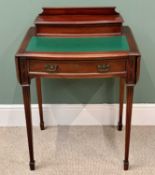 REPRODUCTION MAHOGANY ANTIQUE STYLE LADY'S WRITING DESK with single drawer, twin flap ends, on