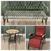 GARDEN FURNITURE to include metal base circular table, 73cms H, 90cms diameter and four chairs, a