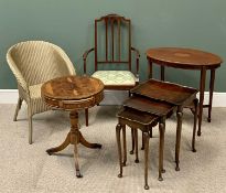 FURNITURE ASSORTMENT (5) - reproduction drum type occasional table, 66cms H, 50cms diameter, elegant