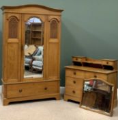 VINTAGE PINE BEDROOM FURNITURE comprising; mirrored bevelled glass single door wardrobe with base
