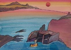 DOIRAN SPENCER-DAVIES mixed media - 'Blue Lagoon', 52 x 64cmsComments: mounted, glazed and framed in