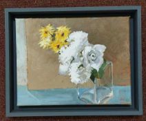 RICHARD O'CONNELL oil on board - 'Still Life Flowers', 26 x 34cmsComments: grey floating frame