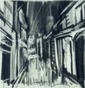 THEO CRUTCHLEY-MACK pencil drawing - street scene, entitled 'Llandeilo', signed and dated 2019, 14 x