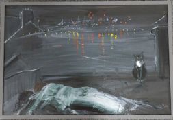 RICHARD O'CONNELL oil on canvas - 'Cat of the Bay', 65 x 95cmsComments: framed in grey wood