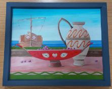 RICHARD O'CONNELL oil on canvas - 'Greek still life with red bowl', 46 x 56cmsComments: dark grey