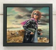 SALLY MOORE oil on board - 'Footloose', 52 x 46cmsComments: dark grey floating frame