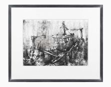 THEO CRUTCHLEY-MACK original collagraph - 'A Haulage Barge', 61 x 75cmsComments: mounted, glazed and