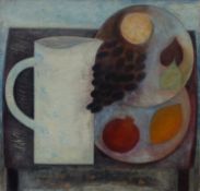 VIVIENNE WILLIAMS mixed media - Still Life with Pomegranate, 66 x 66cmsComments: glazed and framed