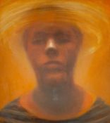 EMMA McCALLUM oil on canvas - head and shoulders portrait of a figure with halo, signed verso, 49
