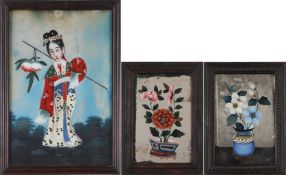 3 chinesische Hinterglasbilder des 19./20. Jahrhunderts