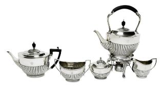 Teeservice, 5tlg.. Silber, geschwärzte Holzgriffe.