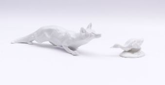 Walther, Paul: Schleichender Fuchs und junge Ente mit gestrecktem Hals