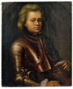Bildnis eines jungen Adeligen in Rüstung und mit Jagdhund, 18. Jh.