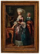 Interieur mit elegant gekleideter Dame
