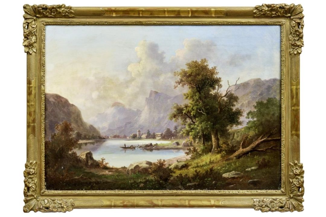 Johann, F.: Alpenlandschaft mit See und Städtchen