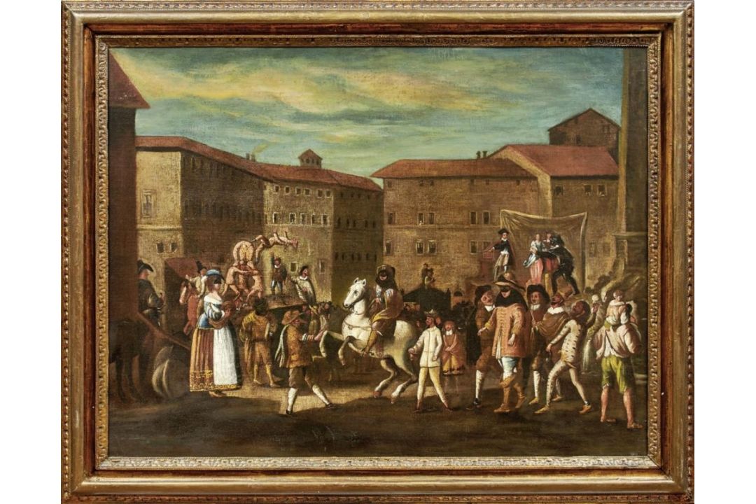 Straßenszene mit Gauklern, Bamboccist aus dem Kreis des Michelangelo Cerquozzi